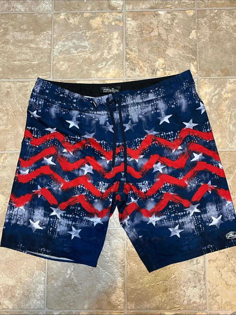 O'Neill Navy & Red Star Wave Swim Board Shorts